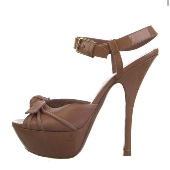YSL YVES SAINT LAURENT POPPY PLATFORM NUDE SANDALS - Picture 2 of 5